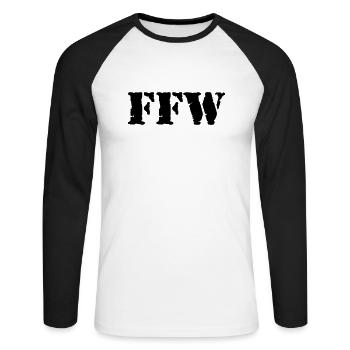 FFW Schrift Armee-Style - Unisex Baseballshirt langarm - Weiß/Schwarz - Vorne - Nik (191cm)