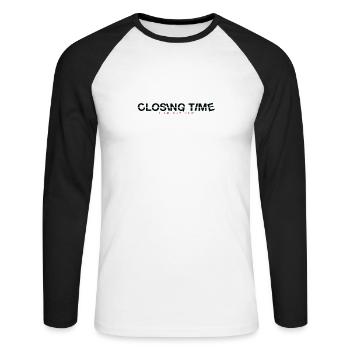 heure de fermeture - T-shirt baseball manches longues Homme - blanc/noir - Devant - Nik (191cm)