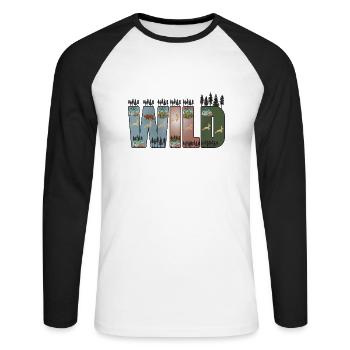 Nature, Forêt, Arbres, Aventure, Randonnée pédestre - T-shirt baseball manches longues Homme - blanc/noir - Devant - Nik (191cm)