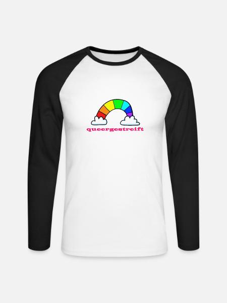 queergestreift - besonderer Regenbogen - Unisex Baseballshirt langarm - Weiß/Schwarz