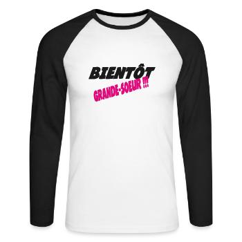 Bald eine große Schwester - Unisex Baseballshirt langarm - Weiß/Schwarz - Vorne - Nik (191cm)