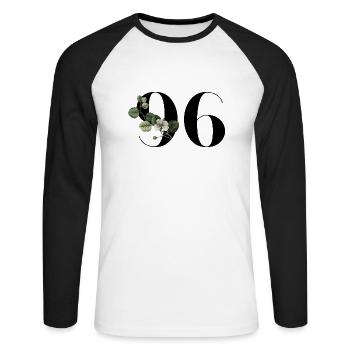 Numéro 96 floral vert - 96e anniversaire floral - T-shirt baseball manches longues Homme - blanc/noir - Devant - Nik (191cm)