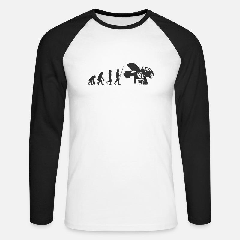 Evolution KfZ-Mechaniker Handwerker - Unisex Baseballshirt langarm - Weiß/Schwarz