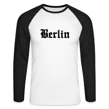 Berlin - Unisex Baseballshirt langarm - Weiß/Schwarz - Vorne - Nik (191cm)