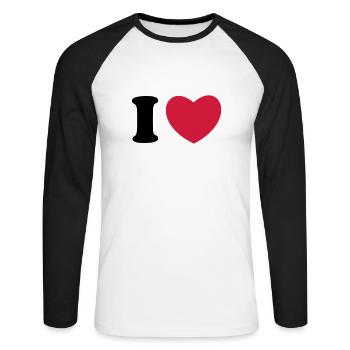 I love - I heart - I Herz - Unisex Baseballshirt langarm - Weiß/Schwarz - Vorne - Nik (191cm)