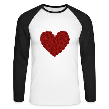 Herz aus Rosen - Unisex Baseballshirt langarm - Weiß/Schwarz - Vorne - Nik (191cm)