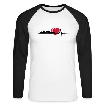 Berlin Skyline Zentral Herz Puls - Unisex Baseballshirt langarm - Weiß/Schwarz - Vorne - Nik (191cm)