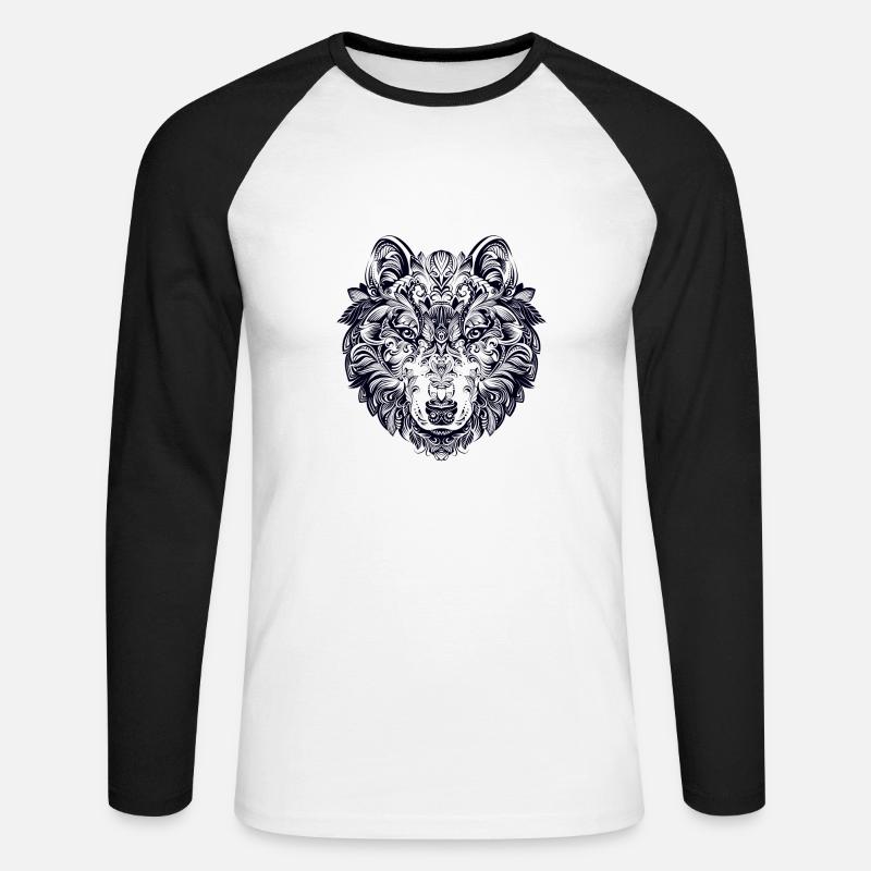 Wolf Design - Unisex Baseballshirt langarm - Weiß/Schwarz