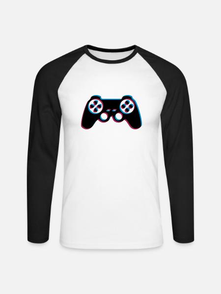 3d controller design logo clip art cool gamer zocke - Unisex Long Sleeve Baseball T-Shirt - white/black