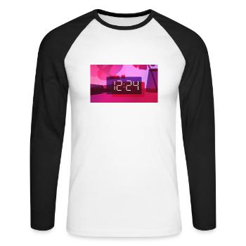 Time – 12:24 PM - Unisex Long Sleeve Baseball T-Shirt - white/black - Front - Nik (191cm)