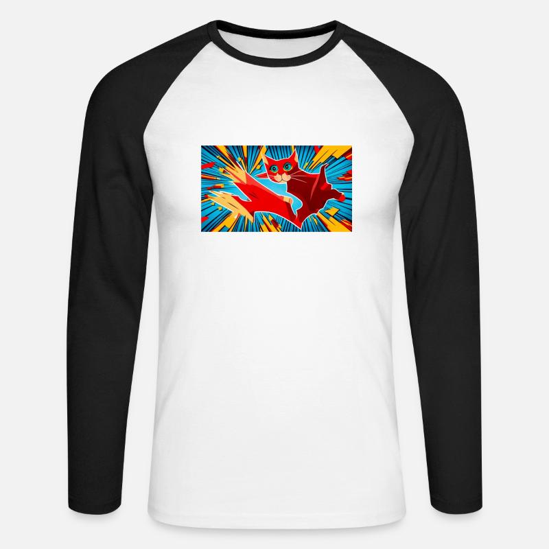 Flash Cat - Unisex Baseballshirt langarm - Weiß/Schwarz