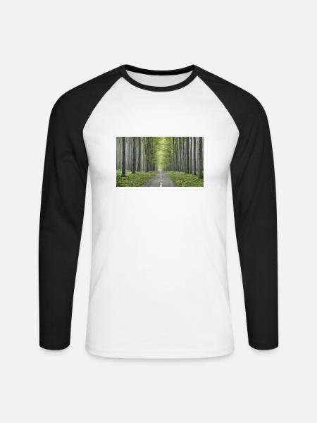 Strasse im Wald - Unisex Baseballshirt langarm - Weiß/Schwarz