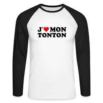 J'aime Mon Tonton Cadeau Oncle Coeur Rouge - T-shirt baseball manches longues Homme - blanc/noir - Devant - Nik (191cm)