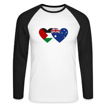 Drapeau de la Palestine Australie Coeur - T-shirt baseball manches longues Homme - blanc/noir - Devant - Nik (191cm)