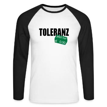 toleranz - Unisex Baseballshirt langarm - Weiß/Schwarz - Vorne - Nik (191cm)