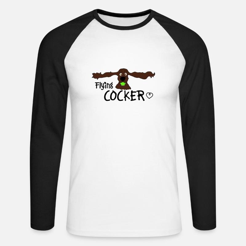 Cocker Spaniel Cute Flying Cocker - Unisex Long Sleeve Baseball T-Shirt - white/black
