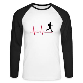 Laufen, Läufer und Herzschlag - Unisex Baseballshirt langarm - Weiß/Schwarz - Vorne - Nik (191cm)