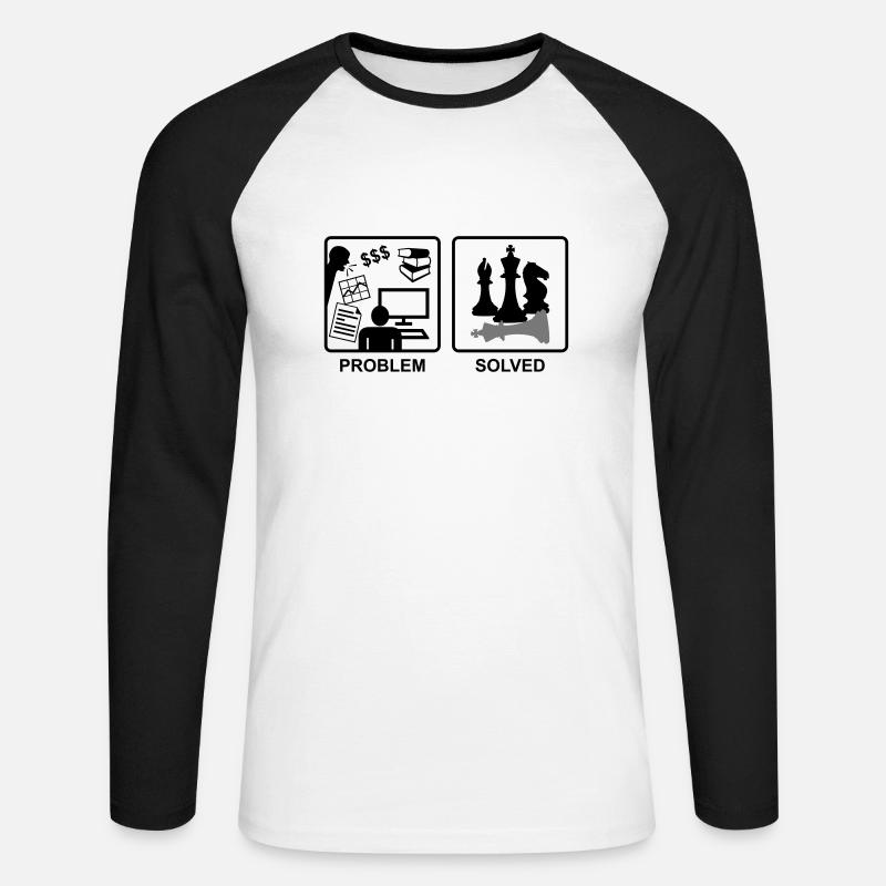 Chess solves problems - Unisex Long Sleeve Baseball T-Shirt - white/black