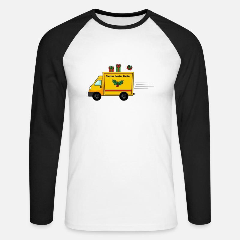 Paketbote Santas bester Helfer Postauto DHL Optik - Unisex Baseballshirt langarm - Weiß/Schwarz