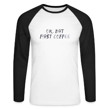 ok premier café café disant police petit déjeuner - T-shirt baseball manches longues Homme - blanc/noir - Devant - Nik (191cm)