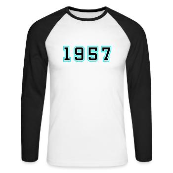1957 Année Anniversaire - T-shirt baseball manches longues Homme - blanc/noir - Devant - Nik (191cm)