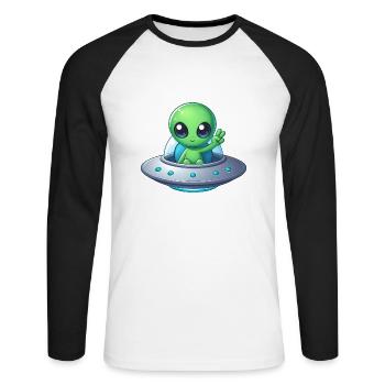 Alien zeigt Peace - Unisex Baseballshirt langarm - Weiß/Schwarz - Vorne - Nik (191cm)