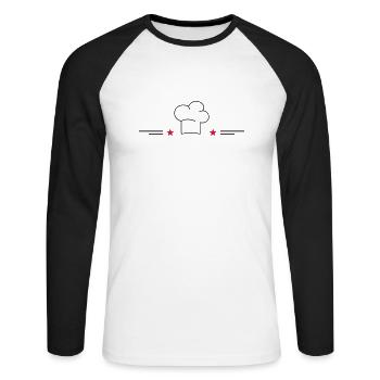 Toque de chef avec étoiles - T-shirt baseball manches longues Homme - blanc/noir - Devant - Nik (191cm)