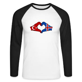 Turquie Islande Drapeau Mains Coeur Forme - T-shirt baseball manches longues Homme - blanc/noir - Devant - Nik (191cm)