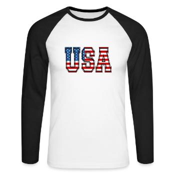 usa 3 - T-shirt baseball manches longues Homme - blanc/noir - Devant - Nik (191cm)
