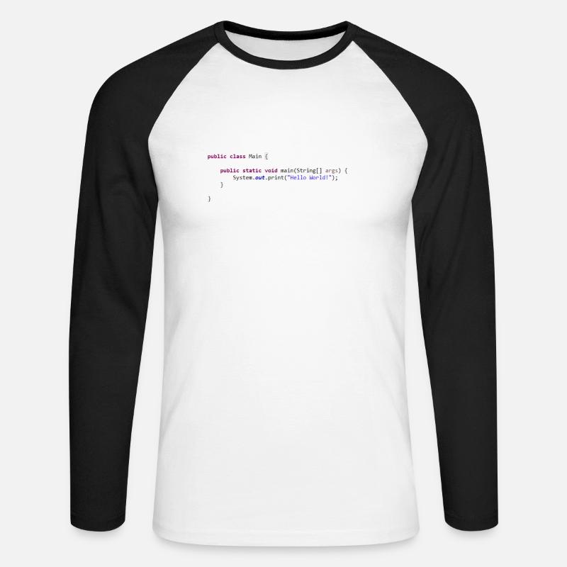 Java Hello World! Geschenkidee - Unisex Baseballshirt langarm - Weiß/Schwarz