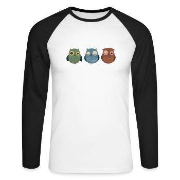 3 Eulen - Unisex Baseballshirt langarm - Weiß/Schwarz - Vorne - Nik (191cm)