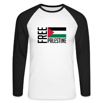 free_palestine_pa3 - Unisex Baseballshirt langarm - Weiß/Schwarz - Vorne - Nik (191cm)
