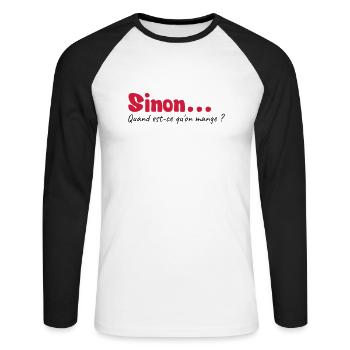 Quand est ce qu'on mange - Unisex Long Sleeve Baseball T-Shirt - white/black - Front - Nik (191cm)