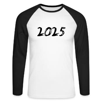 2025 Jahreszahl Datum Zahl Anno Kalenderjahr - Unisex Baseballshirt langarm - Weiß/Schwarz - Vorne - Nik (191cm)