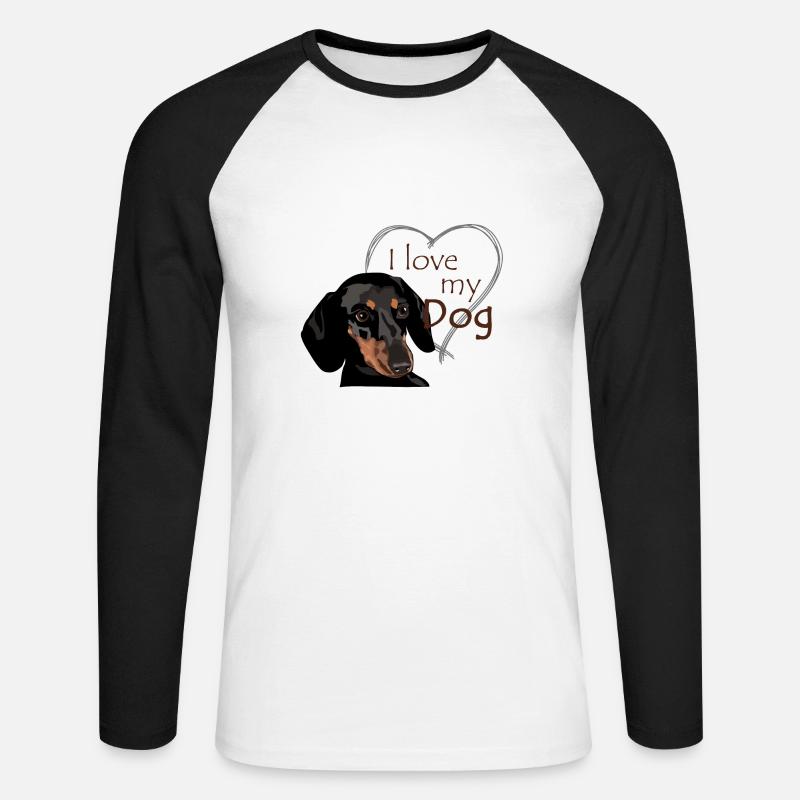 Dackel – Ich liebe Hunde - Unisex Baseballshirt langarm - Weiß/Schwarz