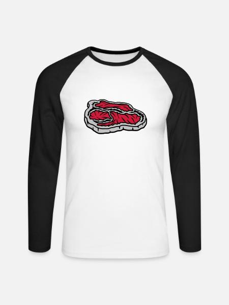 Steak juteux sanglant Grill Master - T-shirt baseball manches longues Homme - blanc/noir