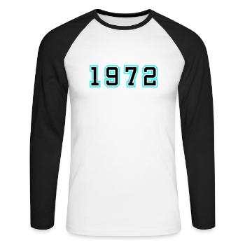 1972 Année Anniversaire - T-shirt baseball manches longues Homme - blanc/noir - Devant - Nik (191cm)