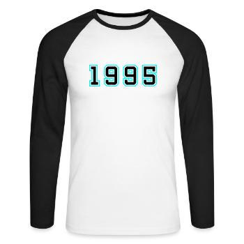 1995 Année Anniversaire - T-shirt baseball manches longues Homme - blanc/noir - Devant - Nik (191cm)