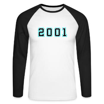 2001 Année Anniversaire - T-shirt baseball manches longues Homme - blanc/noir - Devant - Nik (191cm)