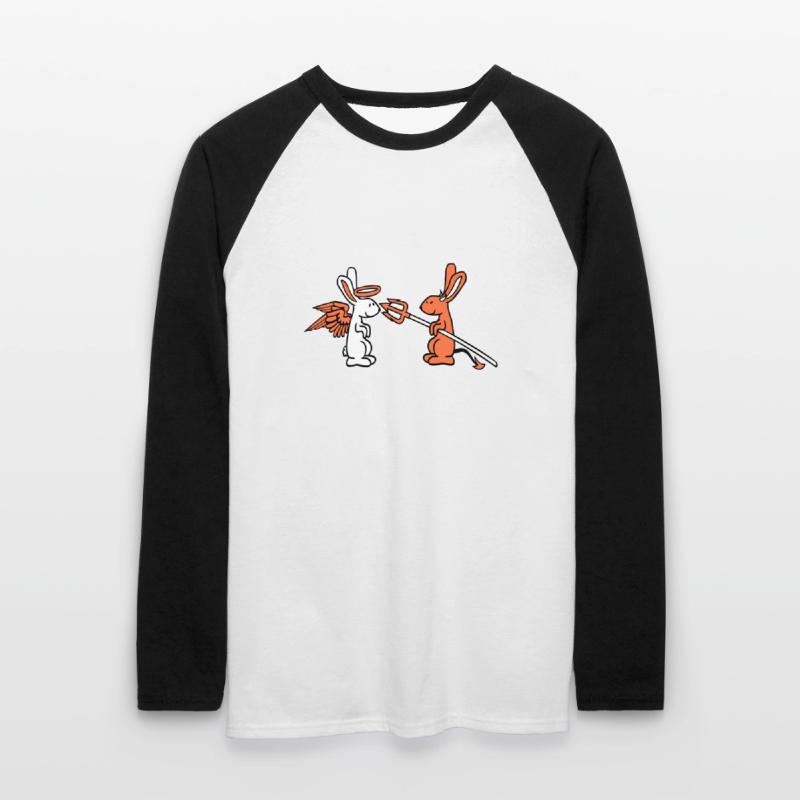 Rabbit Angel Conscience Devil Demon Evil Satan Hell Unisex Long Sleeve Baseball T-Shirt