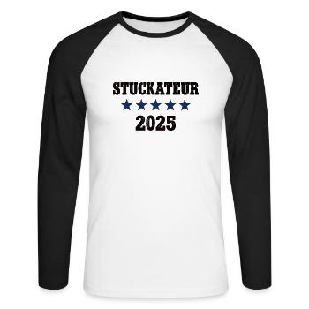2025 Stuckateur Beruf Stukkateur Job Arbeit Lehre - Unisex Baseballshirt langarm - Weiß/Schwarz - Vorne - Nik (191cm)