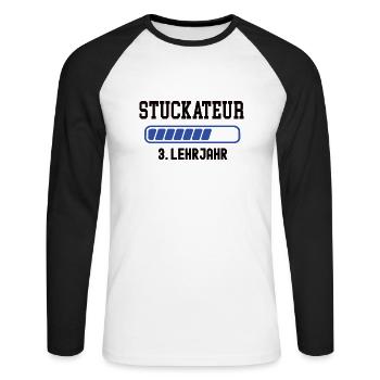 Ausbildung Stuckateur 3. Lehrjahr Stukkateur Lehre - Unisex Baseballshirt langarm - Weiß/Schwarz - Vorne - Nik (191cm)