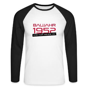 Peu km - Année 1952 - T-shirt baseball manches longues Homme - blanc/noir - Devant - Nik (191cm)