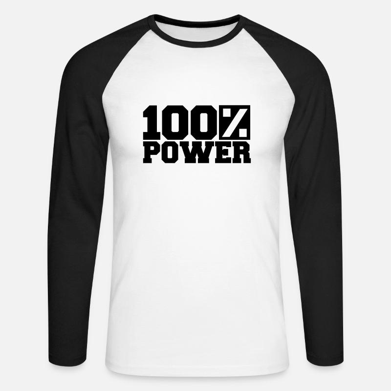 Logo 100 % Power - Unisex Baseballshirt langarm - Weiß/Schwarz