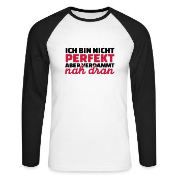 Perfekt - Unisex Baseballshirt langarm - Weiß/Schwarz - Vorne - Nik (191cm)