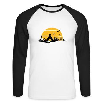 Freizeit - Camping Zelten Sonne - Unisex Baseballshirt langarm - Weiß/Schwarz - Vorne - Nik (191cm)
