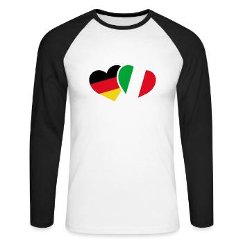 Allemagne Italie Drapeau Coeur Amour - T-shirt baseball manches longues Homme - blanc/noir - Devant - Nik (191cm)
