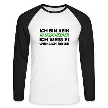 Bin kein klugscheißer - Unisex Baseballshirt langarm - Weiß/Schwarz - Vorne - Nik (191cm)