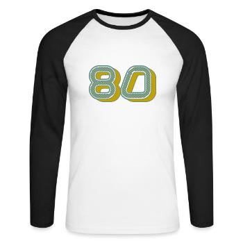 80. 80 JAHRE. 80. JAHRESTAG. 80-JÄHRIGES JUBILÄUM. - Unisex Baseballshirt langarm - Weiß/Schwarz - Vorne - Nik (191cm)