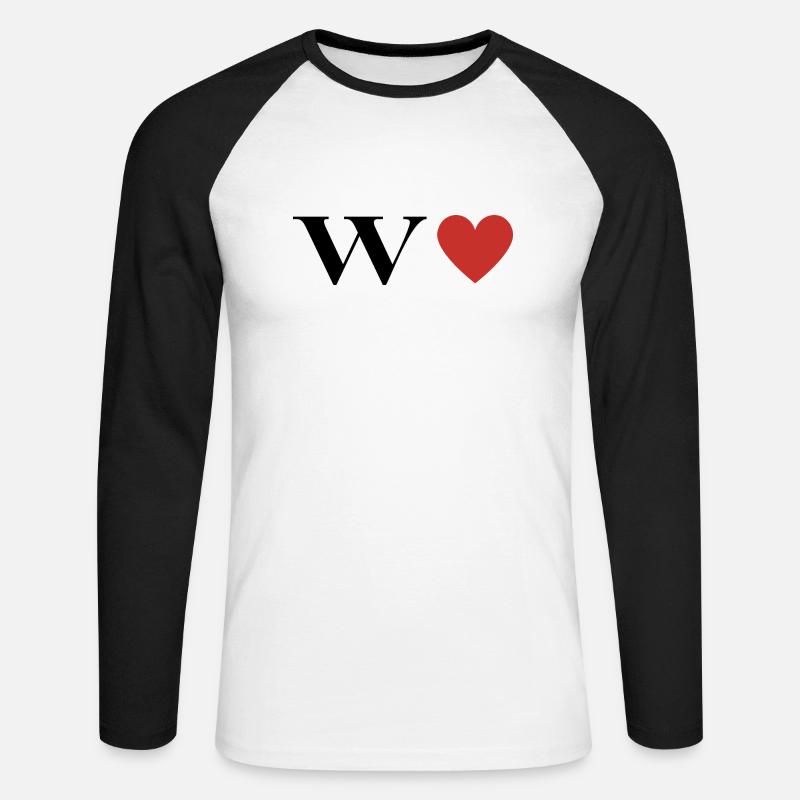 Buchstabe w Rotes Herz - Unisex Baseballshirt langarm - Weiß/Schwarz